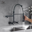 GobekUsa Black Kitchen Faucet Wall Mounted Dual Swivel Spouts Vessel Sink Mixer Tap