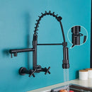 GobekUsa Black Kitchen Faucet Wall Mounted Dual Swivel Spouts Vessel Sink Mixer Tap
