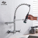 GobekUsa Black Kitchen Faucet Wall Mounted Dual Swivel Spouts Vessel Sink Mixer Tap