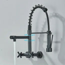 GobekUsa Black Kitchen Faucet Wall Mounted Dual Swivel Spouts Vessel Sink Mixer Tap