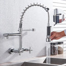 GobekUsa Black Kitchen Faucet Wall Mounted Dual Swivel Spouts Vessel Sink Mixer Tap