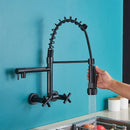GobekUsa Black Kitchen Faucet Wall Mounted Dual Swivel Spouts Vessel Sink Mixer Tap