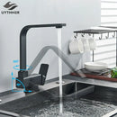 GobekUsa Black Kitchen Rotating Faucet | Foldable Single Handle Mixer Faucet