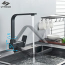 GobekUsa Black Kitchen Rotating Faucet | Foldable Single Handle Mixer Faucet