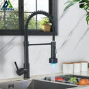GobekUsa Black LED Kitchen Faucet Pull Down Mixer Tap 360° Rotation Stream Sprayer
