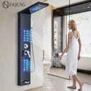 GobekUsa Black LED Shower Faucet Panel with Waterfall Rain System & Massage Spa Spout