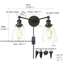 GobekUsa Black LED Wall Sconce 2-Head Lamp for Bedroom Bathroom Mirror