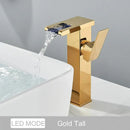 GobekUsa Black LED Waterfall Bathroom Faucet, Deck Mounted, Three Color Change