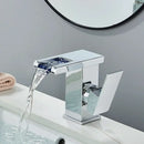 GobekUsa Black LED Waterfall Bathroom Faucet, Deck Mounted, Three Color Change