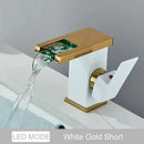 GobekUsa Black LED Waterfall Bathroom Faucet, Deck Mounted, Three Color Change