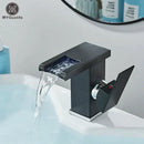 GobekUsa Black LED Waterfall Bathroom Faucet, Deck Mounted, Three Color Change