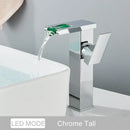 GobekUsa Black LED Waterfall Bathroom Faucet, Deck Mounted, Three Color Change