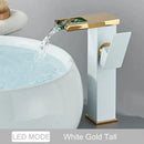 GobekUsa Black LED Waterfall Bathroom Faucet, Deck Mounted, Three Color Change