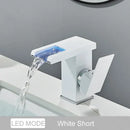 GobekUsa Black LED Waterfall Bathroom Faucet, Deck Mounted, Three Color Change