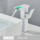 GobekUsa Black LED Waterfall Bathroom Faucet, Deck Mounted, Three Color Change
