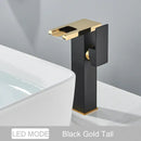 GobekUsa Black LED Waterfall Bathroom Faucet, Deck Mounted, Three Color Change