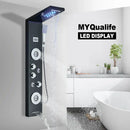 GobekUsa Black LED Waterfall Rain Shower Panel Faucet Set with Massage Jets