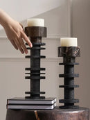 GobekUsa Black Marble Pillar Candlestick for Elegant Table Centerpieces