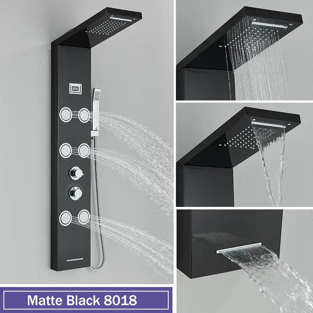GobekUsa Black Massage Jet Rainfall Shower Panel with Temperature Display 5 Modes, photo 8 of 18