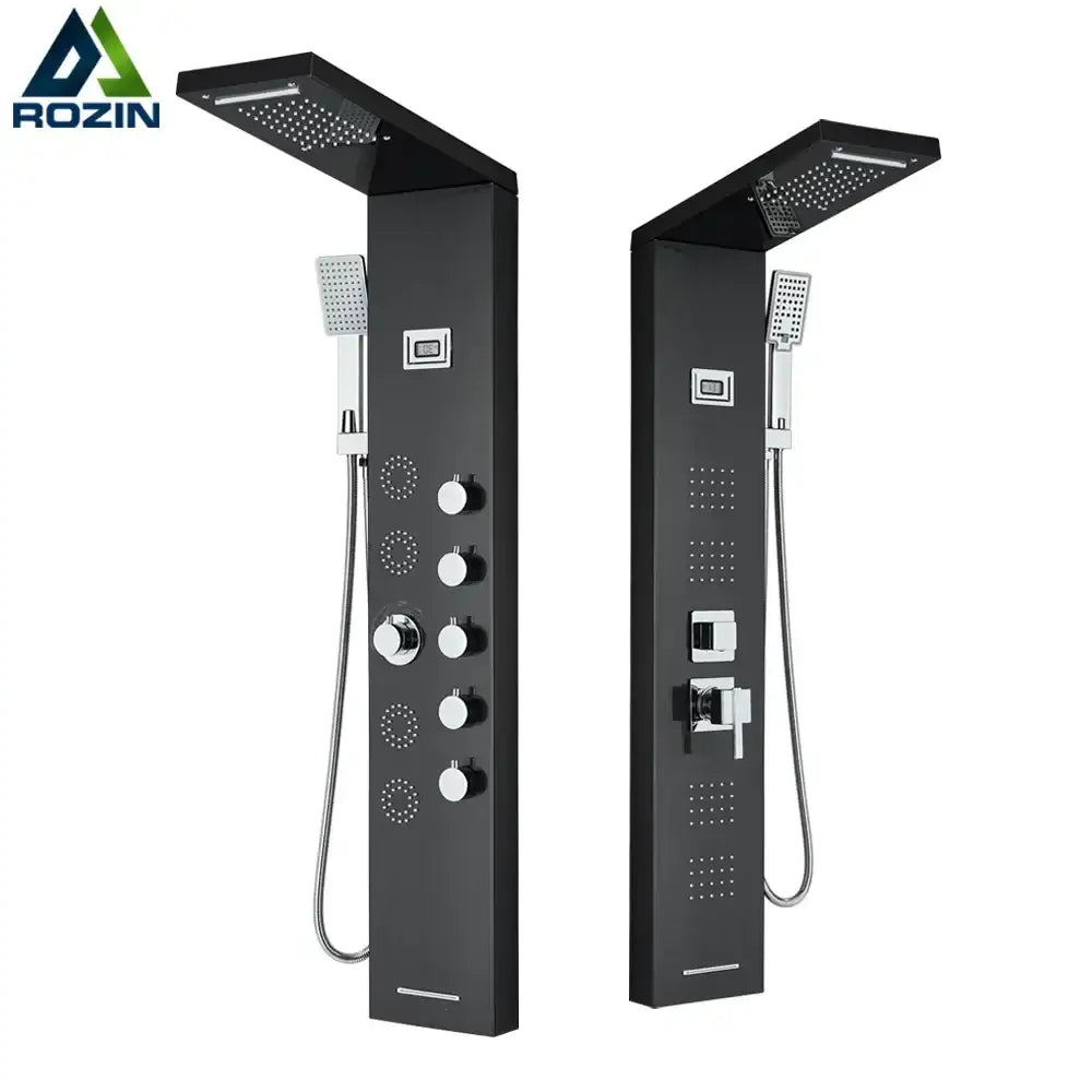 GobekUsa Black Massage Jet Rainfall Shower Panel with Temperature Display 5 Modes