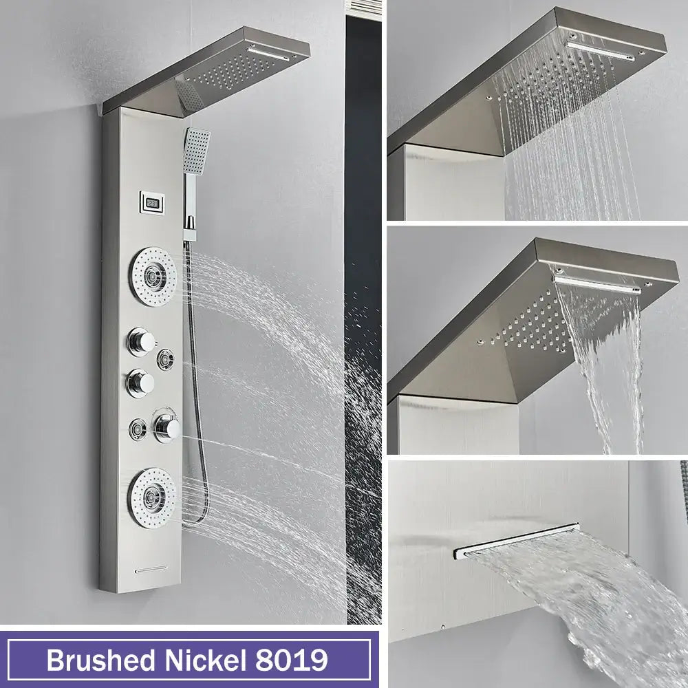 GobekUsa Black Massage Jet Rainfall Shower Panel with Temperature Display 5 Modes, photo 11 of 18