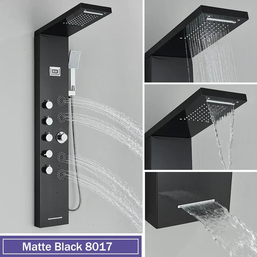 GobekUsa Black Massage Jet Rainfall Shower Panel with Temperature Display 5 Modes, photo 15 of 18