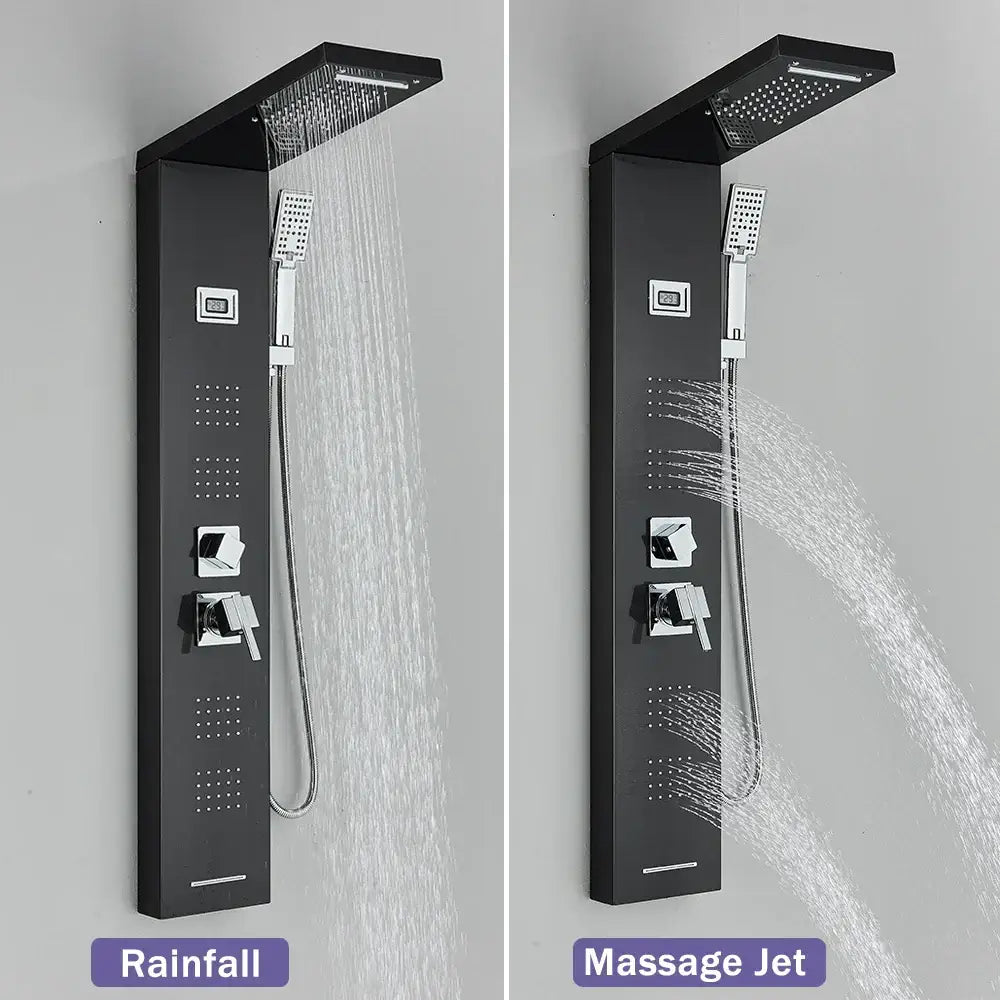 GobekUsa Black Massage Jet Rainfall Shower Panel with Temperature Display 5 Modes, photo 2 of 18