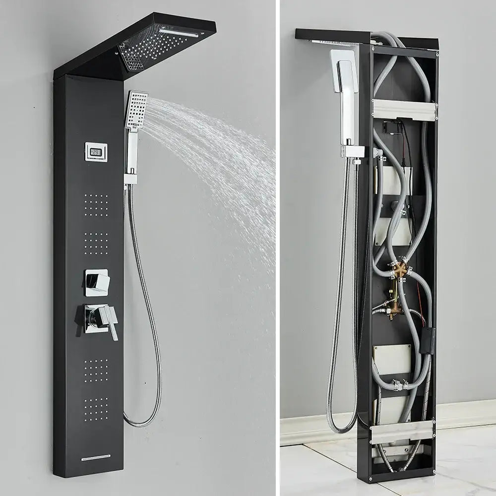 GobekUsa Black Massage Jet Rainfall Shower Panel with Temperature Display 5 Modes, photo 6 of 18