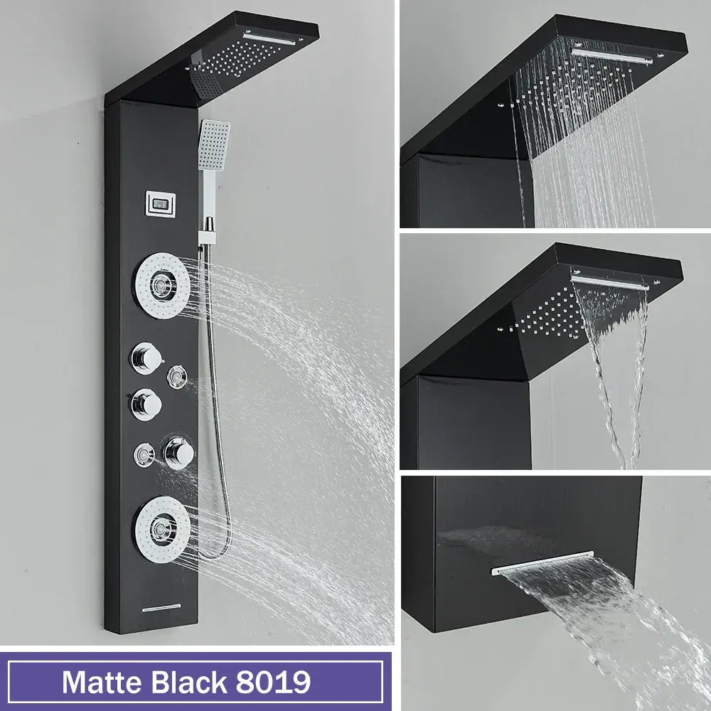 GobekUsa Black Massage Jet Rainfall Shower Panel with Temperature Display 5 Modes, photo 9 of 18