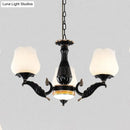 GobekUsa Black Metal Chandelier with Floral White Glass Shades - 4/6/7 Heads, Sputnik Suspension Pendant
