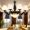 GobekUsa Black Metal Chandelier with Floral White Glass Shades - 4/6/7 Heads, Sputnik Suspension Pendant