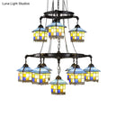 GobekUsa Black Stained Glass 2-Tier Chandelier for Lodge Style Living Rooms