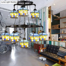 GobekUsa Black Stained Glass 2-Tier Chandelier for Lodge Style Living Rooms