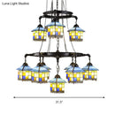 GobekUsa Black Stained Glass 2-Tier Chandelier for Lodge Style Living Rooms