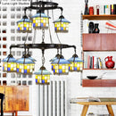 GobekUsa Black Stained Glass 2-Tier Chandelier for Lodge Style Living Rooms