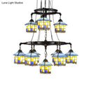 GobekUsa Black Stained Glass 2-Tier Chandelier for Lodge Style Living Rooms