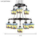 GobekUsa Black Stained Glass 2-Tier Chandelier for Lodge Style Living Rooms