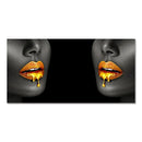 Modern blue and gold black women lips oil painting living room decor by Decorbites