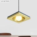 GobekUsa Blue and Gold Modernist Drop Pendant Ceiling Fixture with Metal Concave Squares and 1 Bulb for Bedrooms