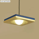 GobekUsa Blue and Gold Modernist Drop Pendant Ceiling Fixture with Metal Concave Squares and 1 Bulb for Bedrooms