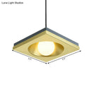 GobekUsa Blue and Gold Modernist Drop Pendant Ceiling Fixture with Metal Concave Squares and 1 Bulb for Bedrooms