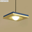 GobekUsa Blue and Gold Modernist Drop Pendant Ceiling Fixture with Metal Concave Squares and 1 Bulb for Bedrooms