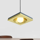 GobekUsa Blue and Gold Modernist Drop Pendant Ceiling Fixture with Metal Concave Squares and 1 Bulb for Bedrooms