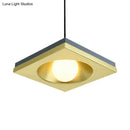 GobekUsa Blue and Gold Modernist Drop Pendant Ceiling Fixture with Metal Concave Squares and 1 Bulb for Bedrooms