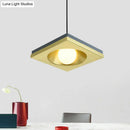 GobekUsa Blue and Gold Modernist Drop Pendant Ceiling Fixture with Metal Concave Squares and 1 Bulb for Bedrooms