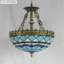 GobekUsa Blue Baroque Bowl Stained Glass Pendant Light - 3-Bulb Hanging Indoor Light for Libraries