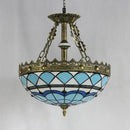 GobekUsa Blue Baroque Bowl Stained Glass Pendant Light - 3-Bulb Hanging Indoor Light for Libraries