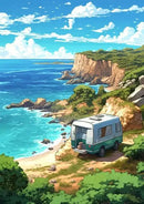 GobekUsa "Blue Beach Cabin Forest Canvas Wall Art"