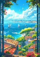 GobekUsa "Blue Beach Cabin Forest Canvas Wall Art"