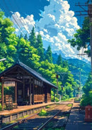 GobekUsa "Blue Beach Cabin Forest Canvas Wall Art"
